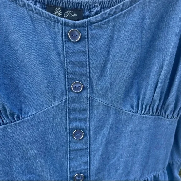 Lily Rose Button Down Western Country Festival Denim Romper - Picture 3 of 5